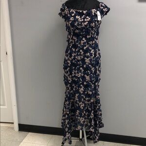 Xscape Navy and Pink Floral Wedding Dress